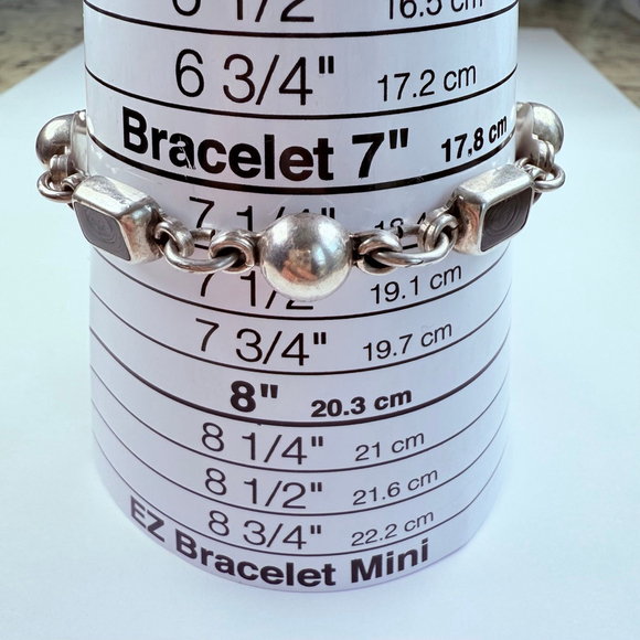 Modernist Petrified Fossilized Wood Ball Chain Sterling Silver 925 VTG Bracelet - Picture 7 of 8